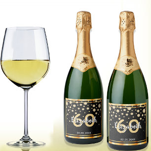 Étiquettes Pour Bouteilles De Vin Mousseux 60e anniversaire diamants parties scintillant or n
