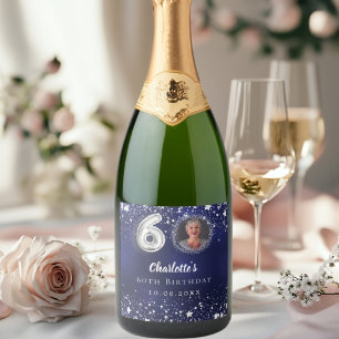 Étiquettes Pour Bouteilles De Vin Mousseux 60e anniversaire marine bleu argent étoiles photo