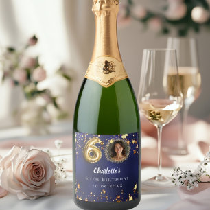 Étiquettes Pour Bouteilles De Vin Mousseux 60e anniversaire marine bleu or étoiles photo