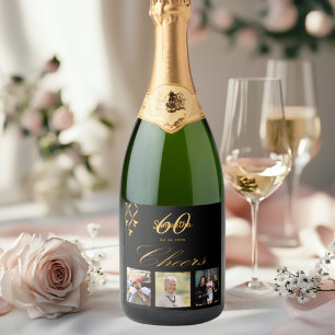 Étiquettes Pour Bouteilles De Vin Mousseux 60e anniversaire noir or photo applaudissements sc