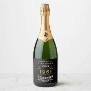 Étiquettes Pour Bouteilles De Vin Mousseux 60e anniversaire personnalisé Né en 1961 Noir Vi