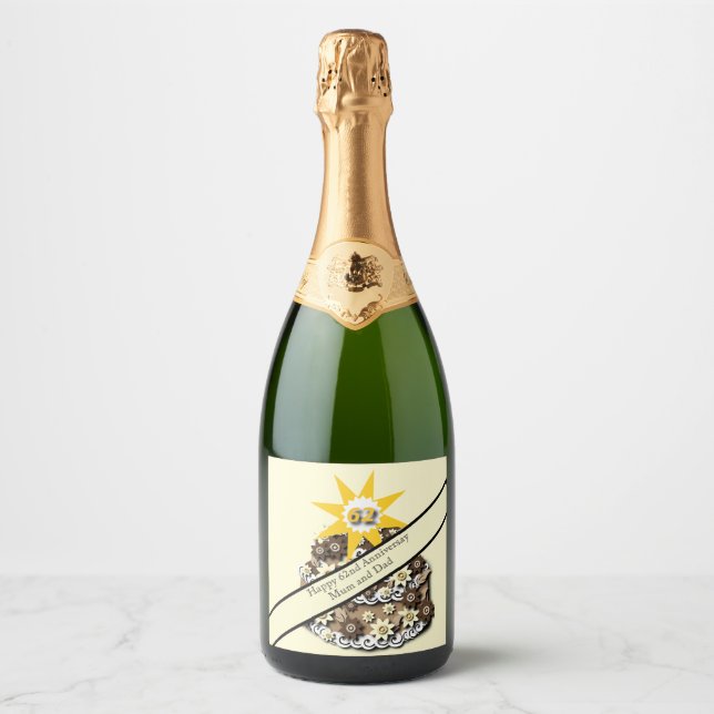 Étiquettes Pour Bouteilles De Vin Mousseux 62e anniversaire du Mariage (Devant)