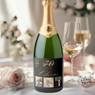 Étiquettes Pour Bouteilles De Vin Mousseux 70e anniversaire fête noir or applaudissements scr