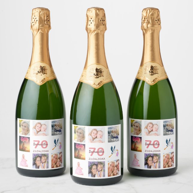 Étiquettes Pour Bouteilles De Vin Mousseux 70e anniversaire fête photo collage (Bouteilles)