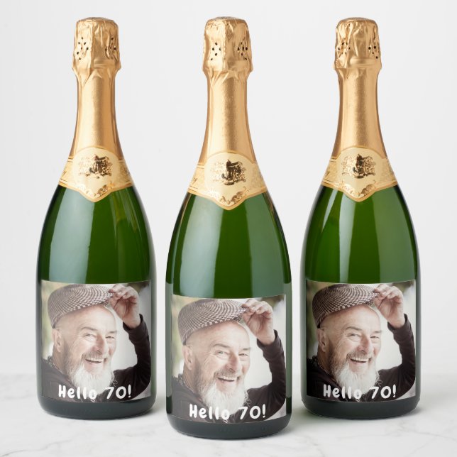 Étiquettes Pour Bouteilles De Vin Mousseux 70e anniversaire photo bonjour 70 hommes (Bouteilles)