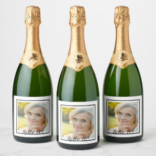 Étiquettes Pour Bouteilles De Vin Mousseux 70e anniversaire photo personnalisée blanc noir