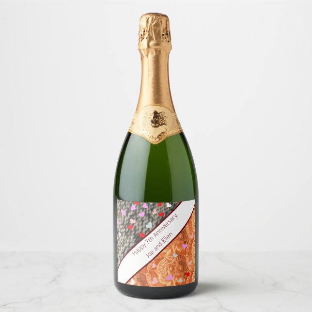 Étiquettes Pour Bouteilles De Vin Mousseux 7e anniversaire, laine et cuivre (Devant)