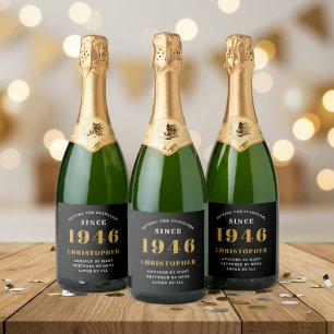 Étiquettes Pour Bouteilles De Vin Mousseux 80e anniversaire Né en 1946 Ajouter un nom Noir Or