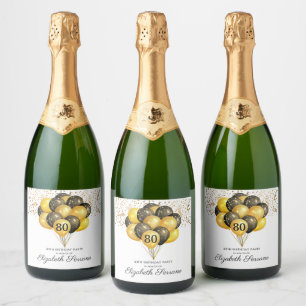Étiquettes Pour Bouteilles De Vin Mousseux 80e anniversaire surprise Parties scintillant d'or