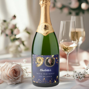Étiquettes Pour Bouteilles De Vin Mousseux 90e anniversaire marine bleu or étoiles photo