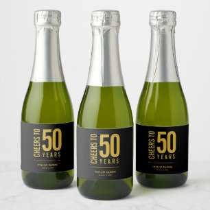 Étiquettes Pour Bouteilles De Vin Mousseux À la cinquantaine années en Noir et Or