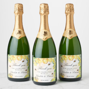 Étiquettes Pour Bouteilles De Vin Mousseux Abeilles miel fleurons jaunes été mariage