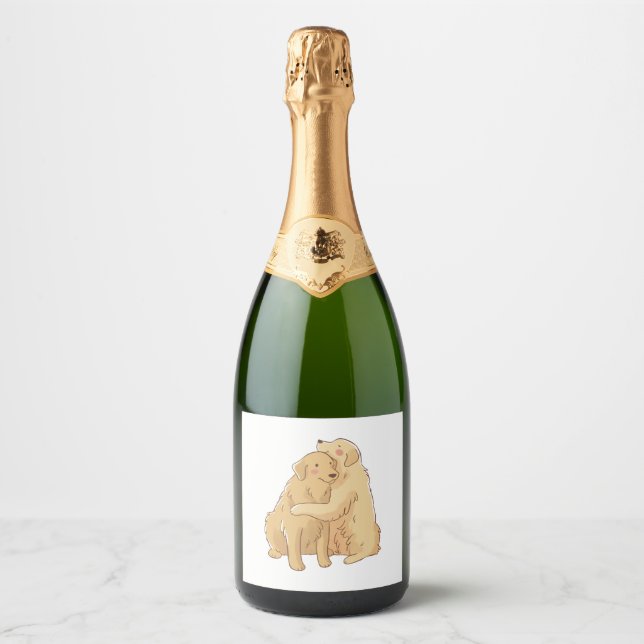 Étiquettes Pour Bouteilles De Vin Mousseux Accroche de Golden Retriever (Devant)
