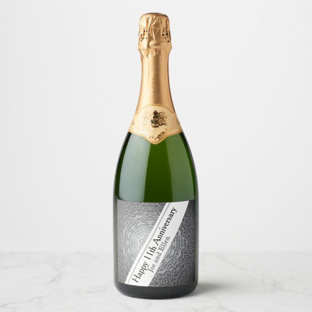 Étiquettes Pour Bouteilles De Vin Mousseux Acier du 11e anniversaire (Devant)