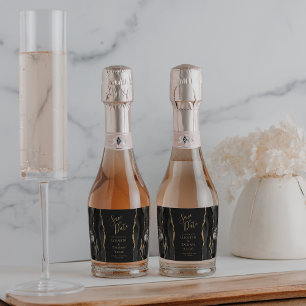 Étiquettes Pour Bouteilles De Vin Mousseux Agate Geode Noir Or Sombre Enregistrer la Date