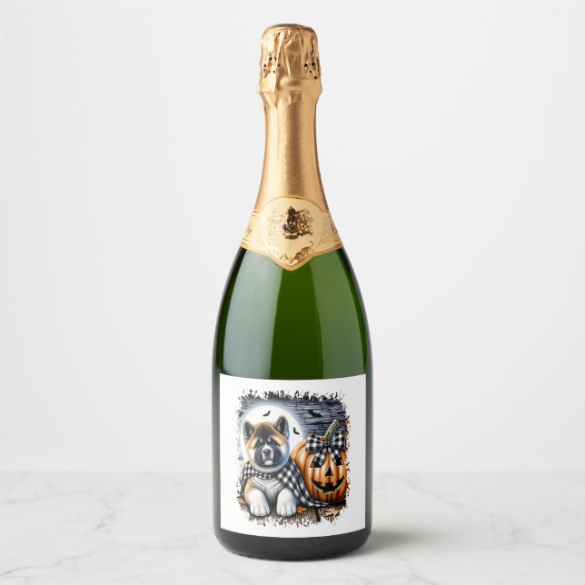 Étiquettes Pour Bouteilles De Vin Mousseux Akita Dog Carré d'Halloween (Devant)