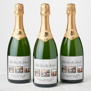 Étiquettes Pour Bouteilles De Vin Mousseux Amis pour toujours photo argent parties scintillan