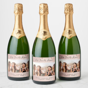 Étiquettes Pour Bouteilles De Vin Mousseux Amis pour toujours roses noms de photo en or