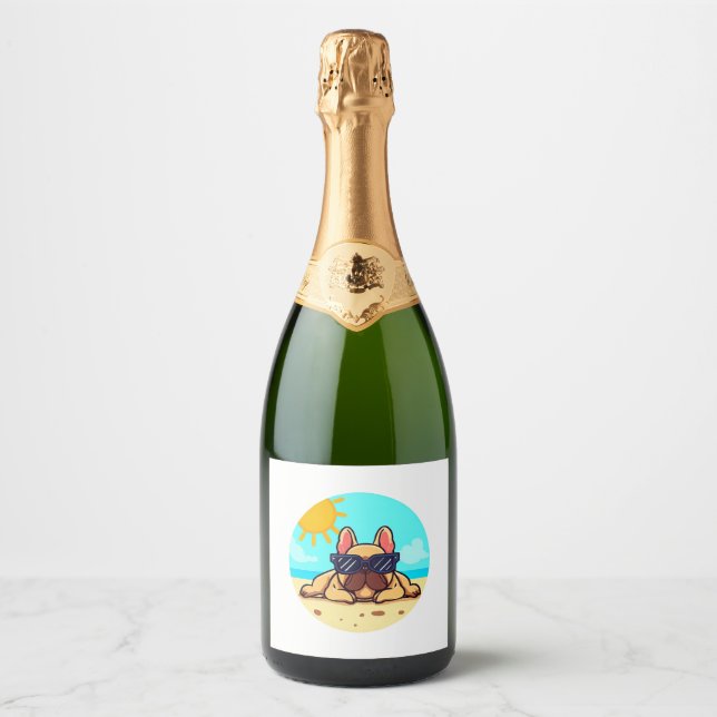 Étiquettes Pour Bouteilles De Vin Mousseux Amoureux français de Bulldog (Devant)