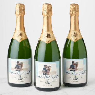 Étiquettes Pour Bouteilles De Vin Mousseux Ancre nautique Beach Wedding Enregistrer la date P