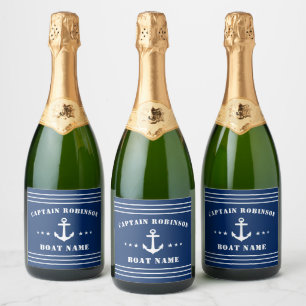Étiquettes Pour Bouteilles De Vin Mousseux Ancres nautiques Stars Nom du capitaine et Bateau