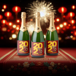 Étiquettes Pour Bouteilles De Vin Mousseux Année rouge or du serpent 2025
