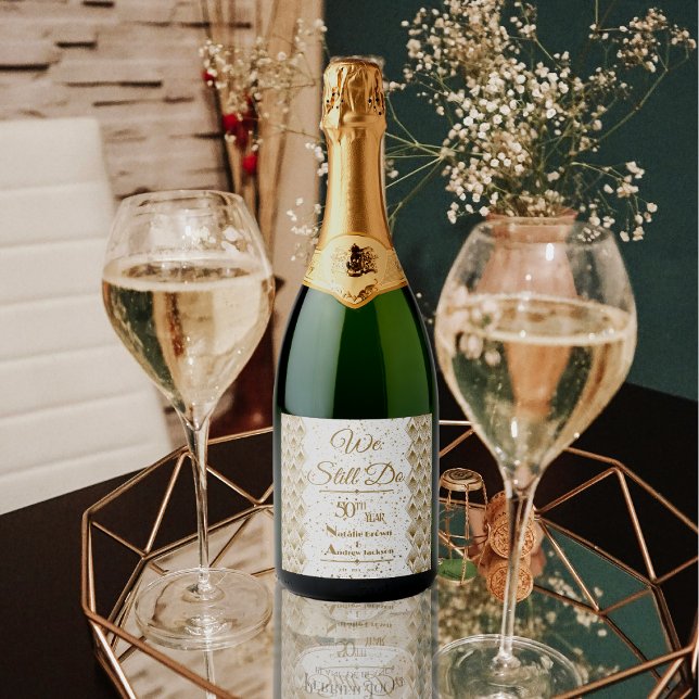 Étiquettes Pour Bouteilles De Vin Mousseux Anniversaire d'or personnalisé (Golden Anniversary Personalized Sparkling Wine Label)