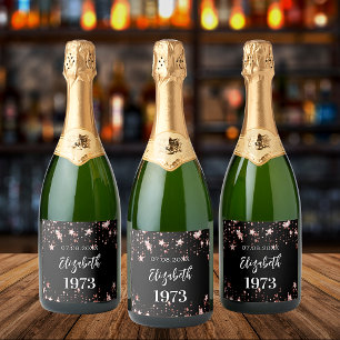 Étiquettes Pour Bouteilles De Vin Mousseux Anniversaire noir rose étoiles or