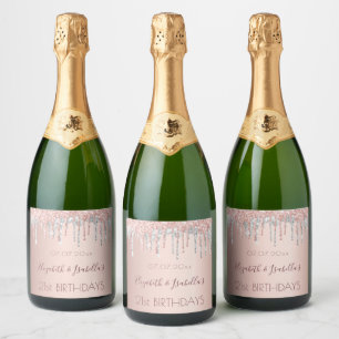 Étiquettes Pour Bouteilles De Vin Mousseux Anniversaire rose or argent parties scintillant de