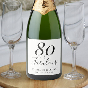 Étiquettes Pour Bouteilles De Vin Mousseux Anniversaire Stylé De Quatre-Vingts Ans Et Fabuleu