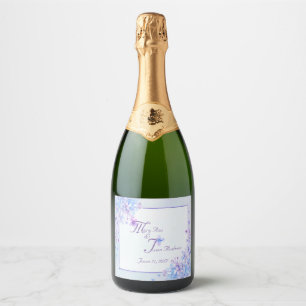 Étiquettes Pour Bouteilles De Vin Mousseux Aquarelle bleu violet Lilac Fleur