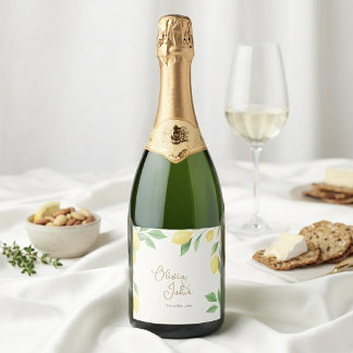 Étiquettes Pour Bouteilles De Vin Mousseux Aquarelle Citron Vert Mariage
