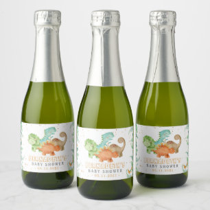 Étiquettes Pour Bouteilles De Vin Mousseux Aquarelle Dinosaures Baby shower étincelant Vin La