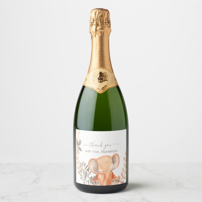 Étiquettes Pour Bouteilles De Vin Mousseux Aquarelle Elephant Boho Safari (Devant)