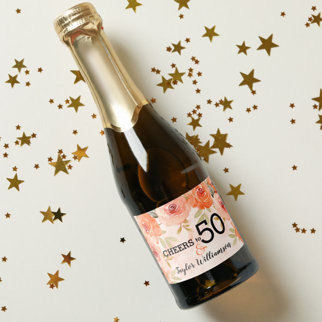 Étiquettes Pour Bouteilles De Vin Mousseux Aquarelle Florale Anniversaire Mini (Créateur téléchargé)