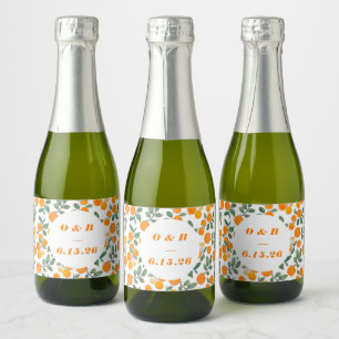 Étiquettes Pour Bouteilles De Vin Mousseux Aquarelle Orange Citrus Monogramme Mariage
