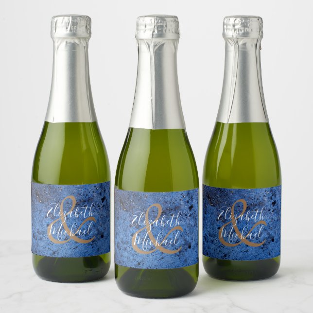 Étiquettes Pour Bouteilles De Vin Mousseux Aquarelle Peinte Bleue Arrière - plan Mini (Bouteilles)