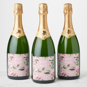 Étiquettes Pour Bouteilles De Vin Mousseux Aquarelle Peony Magnolia Mariage rose