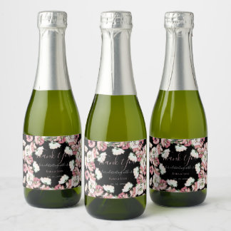 Étiquettes Pour Bouteilles De Vin Mousseux Aquarelle romantique Mariage Floral Merci Mini