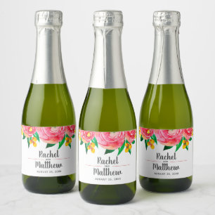Étiquettes Pour Bouteilles De Vin Mousseux Aquarelle rose et jaune chaud Mini