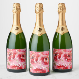 Étiquettes Pour Bouteilles De Vin Mousseux Aquarelle rose or Fête des mariées florale