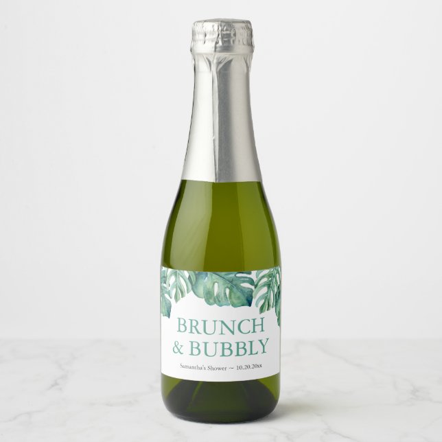Étiquettes Pour Bouteilles De Vin Mousseux Aquarelle Tropical Palm Feuille (Devant)
