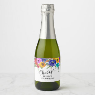 Étiquettes Pour Bouteilles De Vin Mousseux Aquarelle vive et audacieuse Florale à l'anniversa