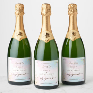 Étiquettes Pour Bouteilles De Vin Mousseux Aquarelles Rose Turquoise Noms Acclamations Fiança