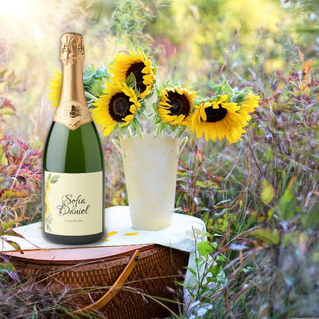 Étiquettes Pour Bouteilles De Vin Mousseux Arc de marguerite blanc tournesol élégant (Créateur téléchargé)