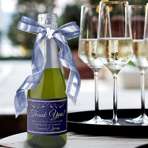 Étiquettes Pour Bouteilles De Vin Mousseux Argent sur Mariage bleu marine Merci Mini bouteill
