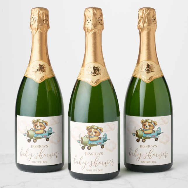 Étiquettes Pour Bouteilles De Vin Mousseux Attends ! Baby shower Ours Teddy (Bouteilles)