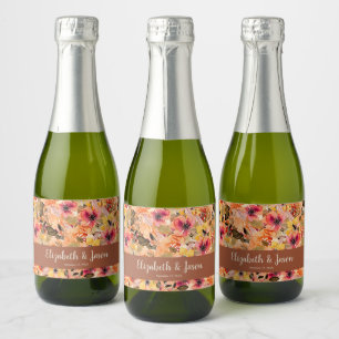 Étiquettes Pour Bouteilles De Vin Mousseux Automne Fleurs d'aquarelle Mariage en terre cuite 