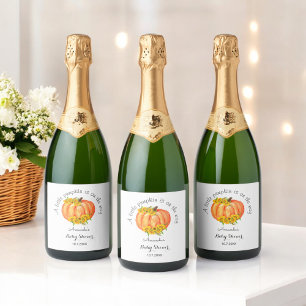 Étiquettes Pour Bouteilles De Vin Mousseux Baby shower citrouille Automne Blanc orange