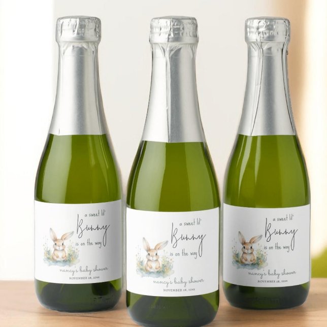 Étiquettes Pour Bouteilles De Vin Mousseux Baby shower d'aquarelle Bunny (Créateur téléchargé)